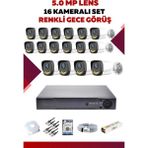 16 Kameralı Set - 5mp Sony Lensli Full Hd Gece Görüşlü Güvenlik Kamerası Sistemi - F3QFAHTRNN - Renk