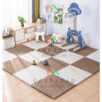 16 Lı Set Eva Tatami Minder Mat Spor Oyun Egzersiz Yoga Minder Matı 50X50 13MM - Beyaz - Kahverengi - 200 x 200 cm