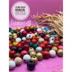 16 mm Karışık Renkli Ahşap Boncuk (50 Gram 35 Adet) Dar Delik Çapı 5 mm Yuvarlak Makrome Tahta