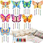 16 paket kelebek rüzgar çanı kitleri kelebek el sanatları çocuklar için kendi kelebek rüzgar çanı ahşap DIY sanat ve el sanatları yaz partisi okul sınıf dekorasyon malzemeleri doğum günü hediyeleri