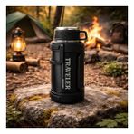 1600 Ml Çift Katmanlı Vakumlu Çelik Termos Taşıma Saplı Sızdırmaz Outdoor Büyük Boy (Ekru-Siyah)