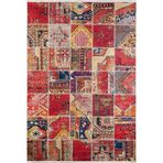 160x230 cm Hudsonville Kırmızı Yama İşi Yün El Dokuma Modern Geometrik Etnik Eskitme Desenli Boho Oturma Odası Salon Yolluk Koridor Mutfak Halısı