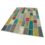 160x240 cm Kırk Yama Gri Yama Pamuklu Yün El Dokuma Modern Geometrik Etnik Eskitme Desenli Boho Oturma Odası Salon Yolluk Koridor Mutfak Halısı