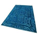 161x260 cm Oyma Vintage Turkuaz Vintage Yün El Dokuma Modern Geometrik Etnik Eskitme Desenli Boho Oturma Odası Salon Yolluk Koridor Mutfak Halısı