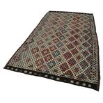 163x235 cm Geometrik Kilim Kahverengi Geometrik Yün El Dokuma Modern Geometrik Etnik Eskitme Desenli Boho Oturma Odası Salon Yolluk Koridor Mutfak Halısı