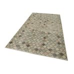 163x291 cm Kareli Kilim Bej Kareli Yün El Dokuma Modern Geometrik Etnik Eskitme Desenli Boho Oturma Odası Salon Yolluk Koridor Mutfak Halısı