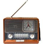 1647 Bluetooth Hoparlör Saatli Nostalji Radyo LED Flash Fener Işıklı Usb/tf Kart Giriş Şarjlı Bataryalı - Açık Kahverengi
