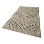 164x291 cm Kareli Kilim Bej Kareli Yün El Dokuma Modern Geometrik Etnik Eskitme Desenli Boho Oturma Odası Salon Yolluk Koridor Mutfak Halısı