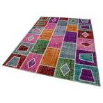 165x231 cm Kırk Yama Pembe Yama Pamuklu Yün El Dokuma Modern Geometrik Etnik Eskitme Desenli Boho Oturma Odası Salon Yolluk Koridor Mutfak Halısı