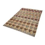 165x235 cm Kareli Kilim Kahverengi Kareli Yün El Dokuma Modern Geometrik Etnik Eskitme Desenli Boho Oturma Odası Salon Yolluk Koridor Mutfak Halısı