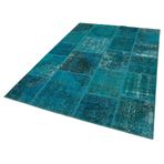 166x241 cm Kırk Yama Turkuaz Yama Pamuklu Yün El Dokuma Modern Geometrik Etnik Eskitme Desenli Boho Oturma Odası Salon Yolluk Koridor Mutfak Halısı