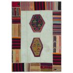 167x235 cm Teselya Bej Vintage Yün El Dokuma Modern Geometrik Etnik Eskitme Desenli Boho Oturma Odası Salon Yolluk Koridor Mutfak Halısı