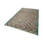 167x295 cm Kareli Kilim Yeşil Kareli Yün El Dokuma Modern Geometrik Etnik Eskitme Desenli Boho Oturma Odası Salon Yolluk Koridor Mutfak Halısı