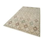 167x303 cm Kareli Kilim Bej Kareli Yün El Dokuma Modern Geometrik Etnik Eskitme Desenli Boho Oturma Odası Salon Yolluk Koridor Mutfak Halısı