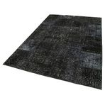 168x241 cm Kırk Yama Siyah Yama Pamuklu Yün El Dokuma Modern Geometrik Etnik Eskitme Desenli Boho Oturma Odası Salon Yolluk Koridor Mutfak Halısı