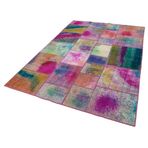 168x245 cm Kırk Yama Pembe Yama Pamuklu Yün El Dokuma Modern Geometrik Etnik Eskitme Desenli Boho Oturma Odası Salon Yolluk Koridor Mutfak Halısı