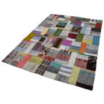 169x239 cm Kırk Yama Gri Yama Pamuklu Yün El Dokuma Modern Geometrik Etnik Eskitme Desenli Boho Oturma Odası Salon Yolluk Koridor Mutfak Halısı