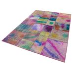 169x243 cm Kırk Yama Pembe Yama Pamuklu Yün El Dokuma Modern Geometrik Etnik Eskitme Desenli Boho Oturma Odası Salon Yolluk Koridor Mutfak Halısı