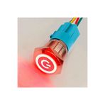 16mm Kırmızı Power Sembol Ledli Kablolu Push Tip Metal Button Panel Montaj Düz Kafa NO NC DC DVM.101.280