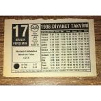17 Aralık 1998 Perşembe Diyanet Takvim Yaprağı (Sahafiye Kitap)