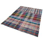 170x222 cm Kırk Yama Gri Yama Pamuklu Yün El Dokuma Modern Geometrik Etnik Eskitme Desenli Boho Oturma Odası Salon Yolluk Koridor Mutfak Halısı