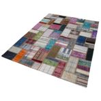 170x234 cm Kırk Yama Gri Yama Pamuklu Yün El Dokuma Modern Geometrik Etnik Eskitme Desenli Boho Oturma Odası Salon Yolluk Koridor Mutfak Halısı