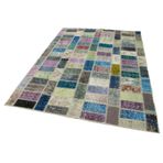 170x236 cm Kırk Yama Gri Yama Pamuklu Yün El Dokuma Modern Geometrik Etnik Eskitme Desenli Boho Oturma Odası Salon Yolluk Koridor Mutfak Halısı
