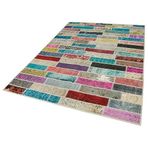 170x237 cm Kırk Yama Pembe Yama Pamuklu Yün El Dokuma Modern Geometrik Etnik Eskitme Desenli Boho Oturma Odası Salon Yolluk Koridor Mutfak Halısı