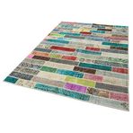 170x238 cm Kırk Yama Kırmızı Yama Pamuklu Yün El Dokuma Modern Geometrik Etnik Eskitme Desenli Boho Oturma Odası Salon Yolluk Koridor Mutfak Halısı