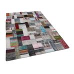 170x239 cm Kırk Yama Gri Yama Pamuklu Yün El Dokuma Modern Geometrik Etnik Eskitme Desenli Boho Oturma Odası Salon Yolluk Koridor Mutfak Halısı