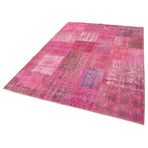 170x239 cm Kırk Yama Pembe Yama Pamuklu Yün El Dokuma Modern Geometrik Etnik Eskitme Desenli Boho Oturma Odası Salon Yolluk Koridor Mutfak Halısı