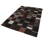 170x240 cm Kırk Yama Kahverengi Kırk Yama Pamuklu Yün El Dokuma Modern Geometrik Etnik Eskitme Desenli Boho Oturma Odası Salon Yolluk Koridor Mutfak Halısı