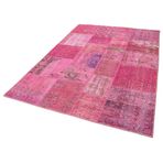 170x240 cm Kırk Yama Pembe Yama Pamuklu Yün El Dokuma Modern Geometrik Etnik Eskitme Desenli Boho Oturma Odası Salon Yolluk Koridor Mutfak Halısı