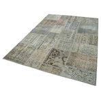 170x240 cm Kırk Yama Yeşil Yama Pamuklu Yün El Dokuma Modern Geometrik Etnik Eskitme Desenli Boho Oturma Odası Salon Yolluk Koridor Mutfak Halısı