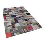 170x241 cm Kırk Yama Gri Yama Pamuklu Yün El Dokuma Modern Geometrik Etnik Eskitme Desenli Boho Oturma Odası Salon Yolluk Koridor Mutfak Halısı