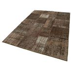 170x241 cm Kırk Yama Kahverengi Kırk Yama Pamuklu Yün El Dokuma Modern Geometrik Etnik Eskitme Desenli Boho Oturma Odası Salon Yolluk Koridor Mutfak Halısı