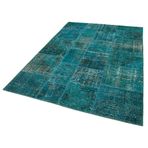 170x241 cm Kırk Yama Turkuaz Yama Pamuklu Yün El Dokuma Modern Geometrik Etnik Eskitme Desenli Boho Oturma Odası Salon Yolluk Koridor Mutfak Halısı