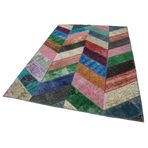 170x246 cm Kırk Yama Mavi Yama Pamuklu Yün El Dokuma Modern Geometrik Etnik Eskitme Desenli Boho Oturma Odası Salon Yolluk Koridor Mutfak Halısı