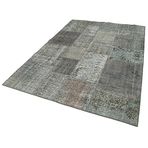 170x247 cm Kırk Yama Gri Yama Pamuklu Yün El Dokuma Modern Geometrik Etnik Eskitme Desenli Boho Oturma Odası Salon Yolluk Koridor Mutfak Halısı
