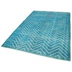 170x272 cm Geometrik Halı Turkuaz Geometrik Yün El Dokuma Modern Geometrik Etnik Eskitme Desenli Boho Oturma Odası Salon Yolluk Koridor Mutfak Halısı