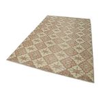 170x272 cm Kareli Kilim Beyaz Kareli Yün El Dokuma Modern Geometrik Etnik Eskitme Desenli Boho Oturma Odası Salon Yolluk Koridor Mutfak Halısı