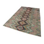 170x272 cm Kareli Kilim Yeşil Kareli Yün El Dokuma Modern Geometrik Etnik Eskitme Desenli Boho Oturma Odası Salon Yolluk Koridor Mutfak Halısı