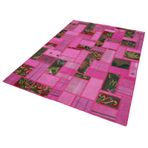 171x236 cm Kırk Yama Pembe Yama Pamuklu Yün El Dokuma Modern Geometrik Etnik Eskitme Desenli Boho Oturma Odası Salon Yolluk Koridor Mutfak Halısı