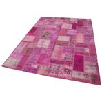 171x238 cm Kırk Yama Pembe Yama Pamuklu Yün El Dokuma Modern Geometrik Etnik Eskitme Desenli Boho Oturma Odası Salon Yolluk Koridor Mutfak Halısı