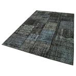 171x240 cm Kırk Yama Siyah Yama Pamuklu Yün El Dokuma Modern Geometrik Etnik Eskitme Desenli Boho Oturma Odası Salon Yolluk Koridor Mutfak Halısı