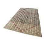 171x292 cm Kareli Kilim Bej Kareli Yün El Dokuma Modern Geometrik Etnik Eskitme Desenli Boho Oturma Odası Salon Yolluk Koridor Mutfak Halısı