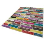 172x230 cm Kırk Yama Pembe Yama Pamuklu Yün El Dokuma Modern Geometrik Etnik Eskitme Desenli Boho Oturma Odası Salon Yolluk Koridor Mutfak Halısı