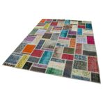 172x238 cm Kırk Yama Gri Yama Pamuklu Yün El Dokuma Modern Geometrik Etnik Eskitme Desenli Boho Oturma Odası Salon Yolluk Koridor Mutfak Halısı