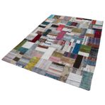 172x240 cm Kırk Yama Gri Yama Pamuklu Yün El Dokuma Modern Geometrik Etnik Eskitme Desenli Boho Oturma Odası Salon Yolluk Koridor Mutfak Halısı