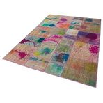 172x240 cm Kırk Yama Pembe Yama Pamuklu Yün El Dokuma Modern Geometrik Etnik Eskitme Desenli Boho Oturma Odası Salon Yolluk Koridor Mutfak Halısı